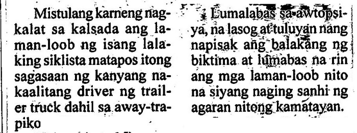 Fig 2. Amihan Sombillo, “Laman-loob Pinaluwa sa Away-Trapiko”, Abante Tonite, Disyembre 3, 2012. Detalye ng ulat.